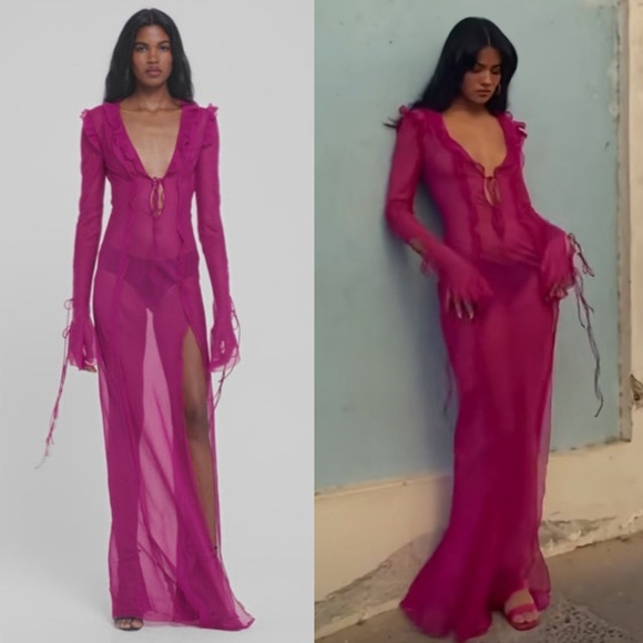 Rat & Boa- FARRETTI DRESS PINK Size Large Sheer Beach Cover Up - Picture 1 of 15